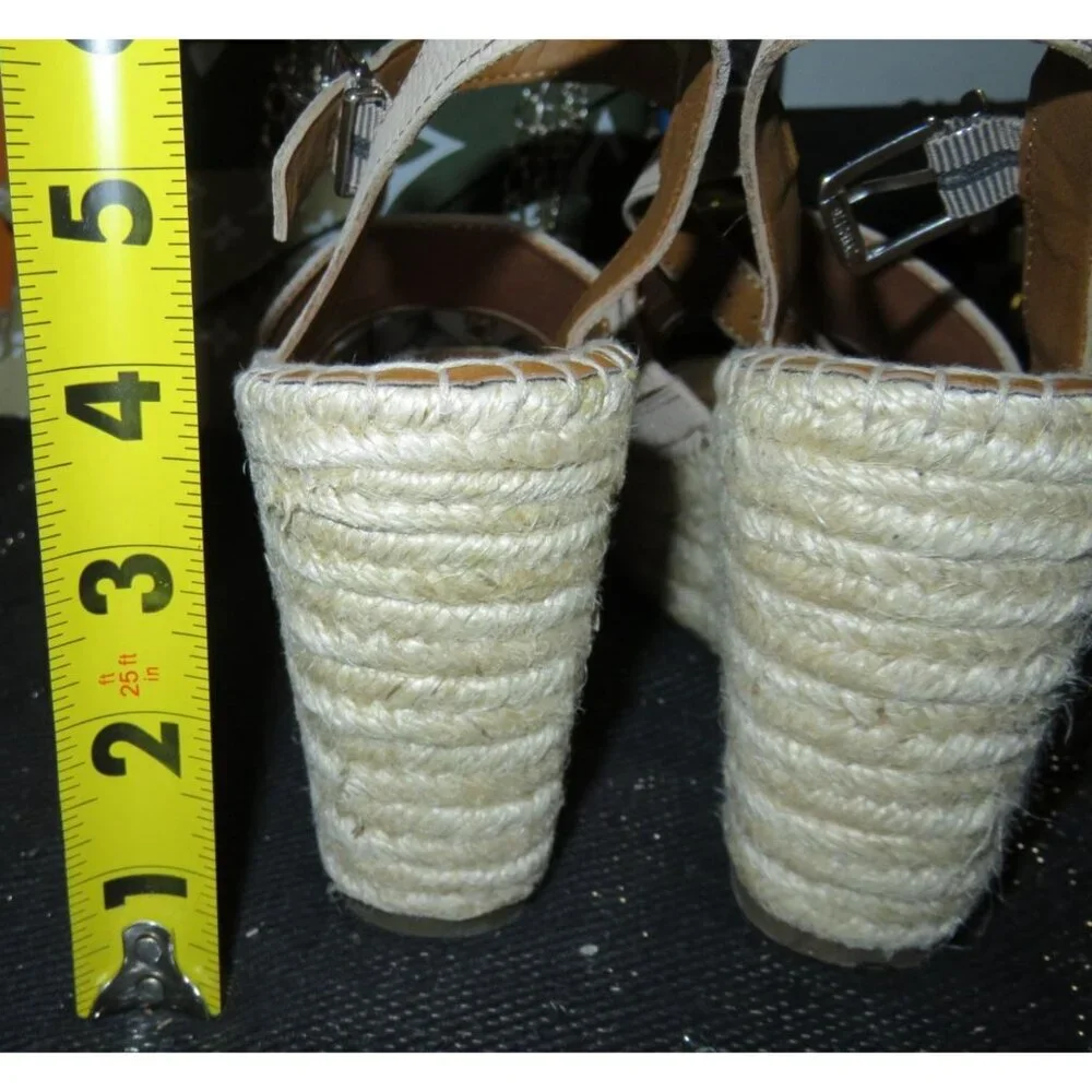 Franco Sarto Takara Tan Espadrille Leather Upper Platform Wedge Sandal sz 8.5